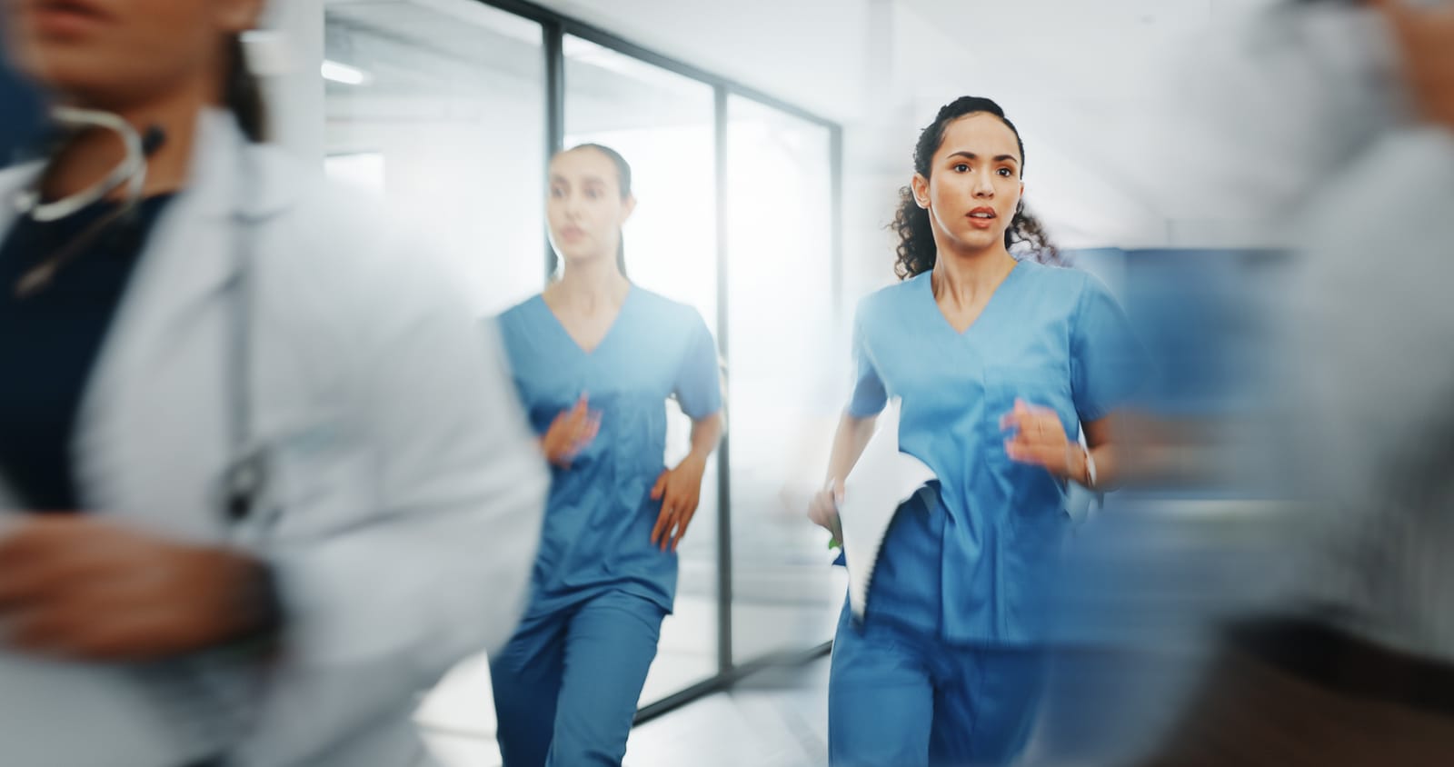 Stressed and overwhelmed nurses working image